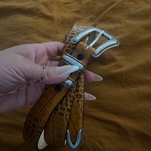 Brown Crocodile Embossed Belt with Silver Buckle